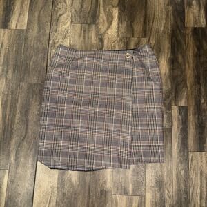 Calvin Klein Glen-Plaid Patterned Wrap Skirt Women's Size 16W Midi Skirt